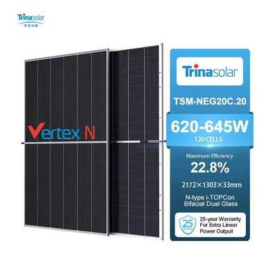 Trina Solar 620-645W Моно бифациальное двойное стекло PV с анодированной рамкой из алюминиевого сплава
