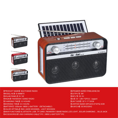 USB Tf Музыкальный проигрыватель Fm Am Sw 3 Band Наружное солнечное радио с перезаряжаемым BT